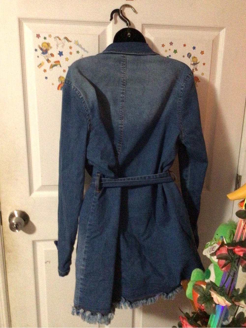 VENUS Blue Denim Trench Coat with Waist Tie - Picture 6 of 9